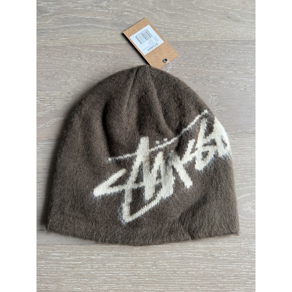 STUSSY BRUSHED OUT KNIT STOCK SKULLCAP BROWN BEANIE ONE SIZE ❤️✅ NEW SHIPS ASAP